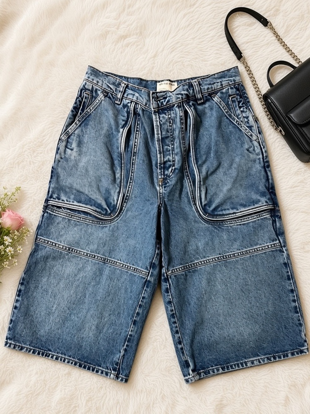 We The Free Washed Blue Carpenter Denim Bermudas